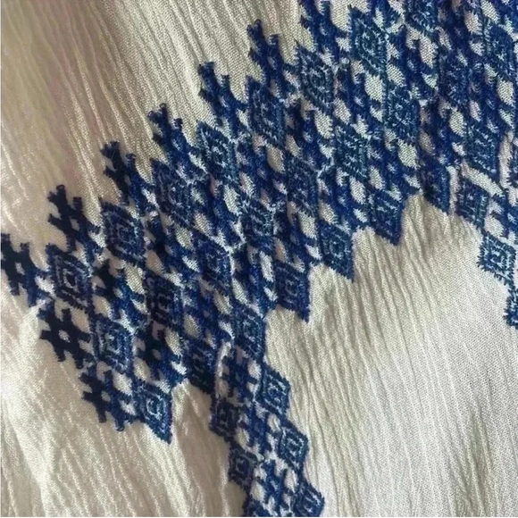 Free People Wild Horses Boho Embroidered White Blue  Mini Dress  XS - Picture 6 of 15